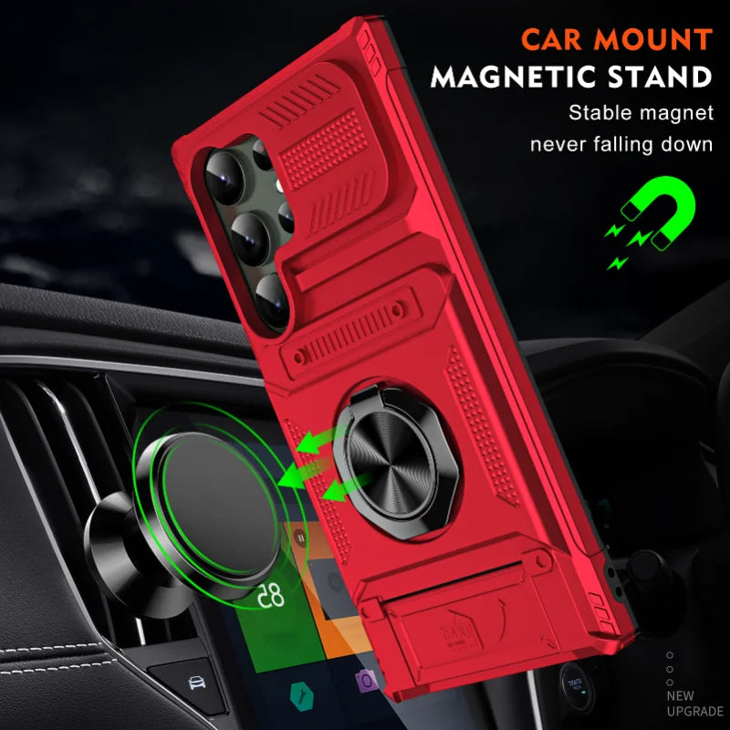 Magnetic Ring Kickstand Wallet Case for Samsung - CaseifyTrend