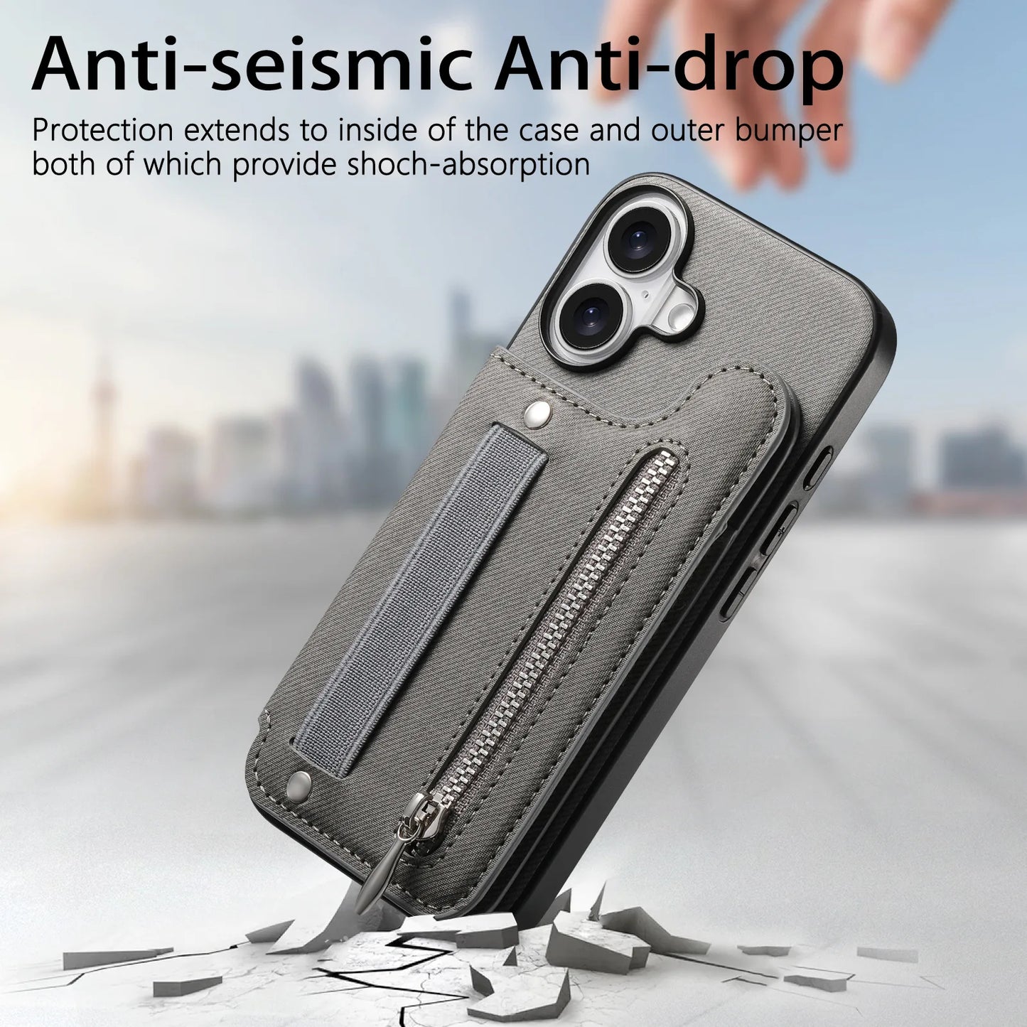 Leather Wallet Phone Case with Wrist Strap and Card Holder