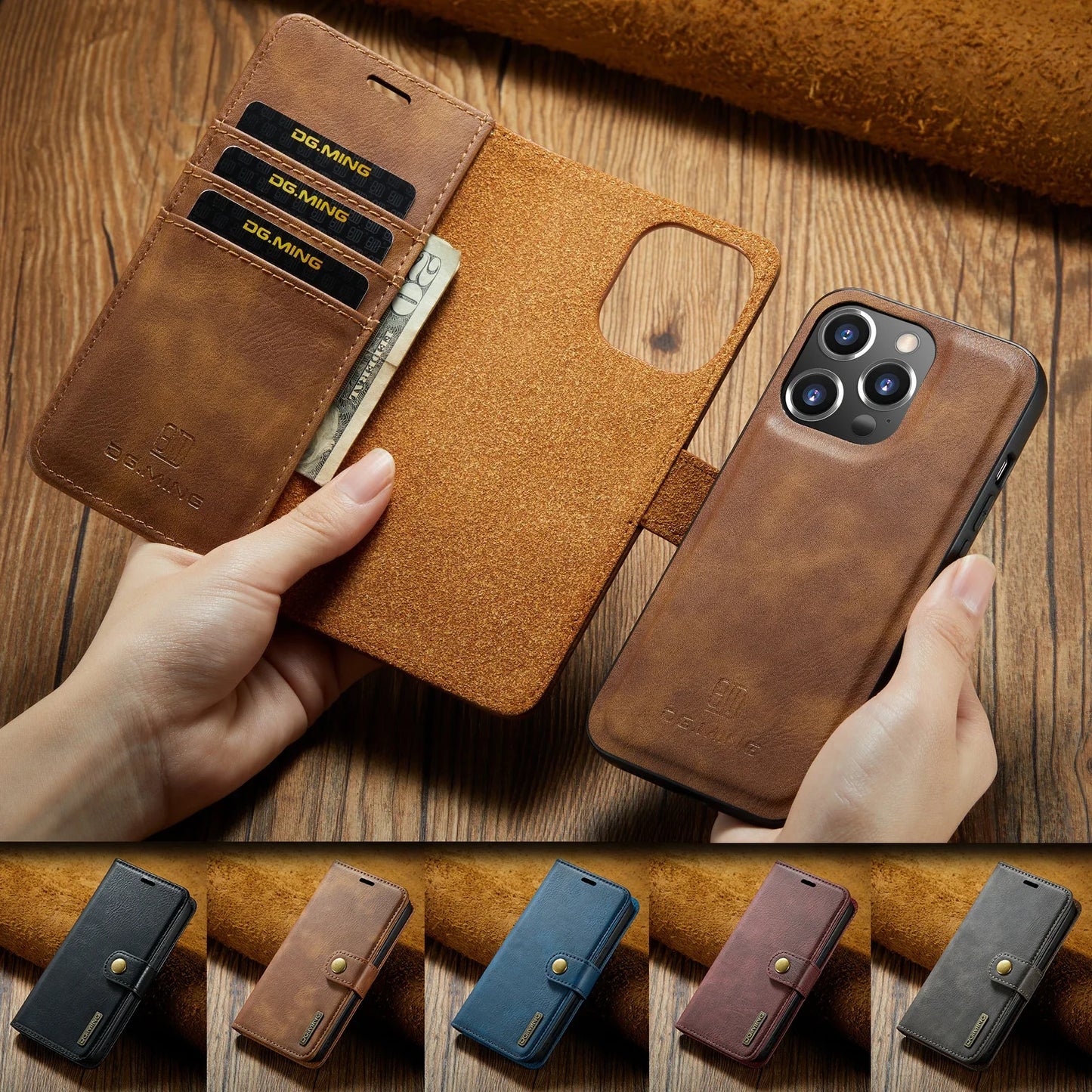 Detachable Magnetic Leather Wallet Case for iPhone