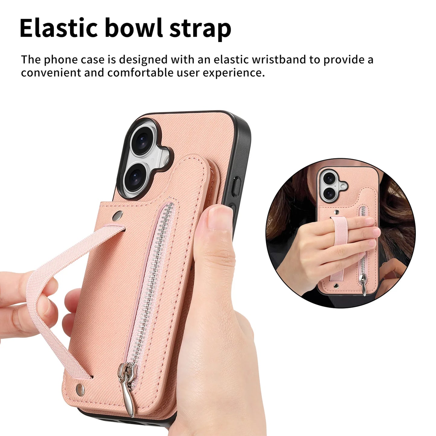 Leather Wallet Phone Case with Wrist Strap and Card Holder